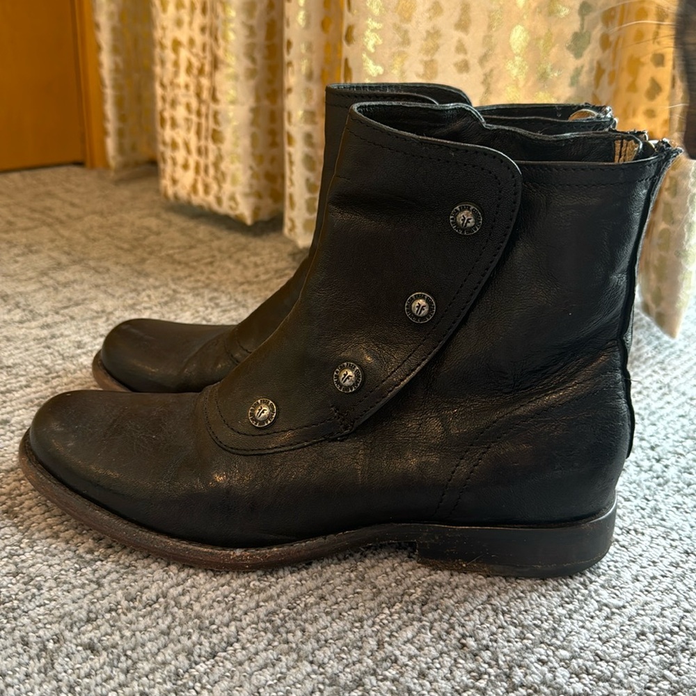 Frye Women's Phillip Military Zip Boot Black Leather Size 8